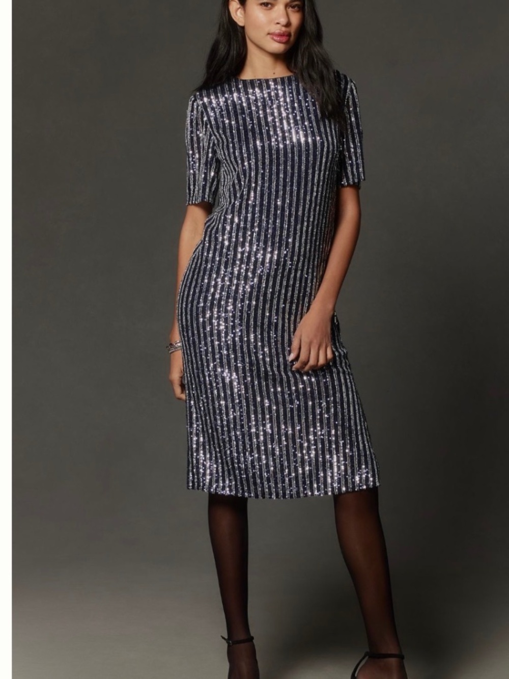 Anthropologie Flat White Sequin Midi Dress